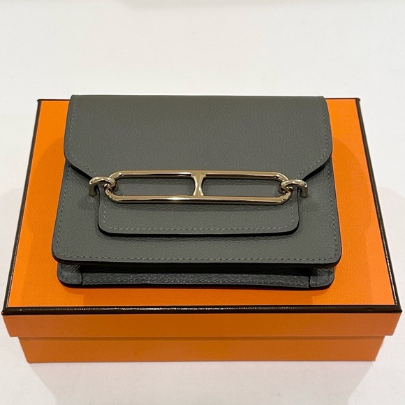 🆕 Hermes Roulis Slim Wallet Gris Meyer Permabrass - Picture 4 of 8